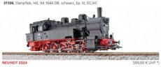 31106 Voie HO, Locomotive à vapeur, 94 1666 DB, noire, III, DC/AC.