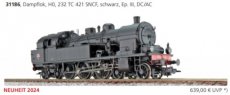 31186 Voie HO, Locomotive à vapeur, 232 TC 421 SNCF, noire, III, DC/AC.