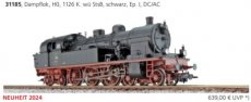 31185 Voie HO, Locomotive à vapeur, 1126 K. wü StsB, noire, I, DC/AC.