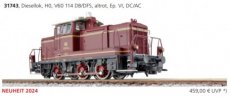 31743 Voie HO, Locomotive diesel, V60 114 DB/DFS, vieux rouge, VI, DC/AC.