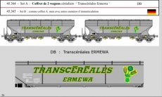 45.365 45.365 Spoor HO, DB, Set B, 2 graanwagens 'Transcéréales Ermewa', met andere registratienummers.