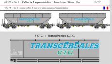 45.373 45.373 Spoor HO, F-CTC, Set B, 2 graanwagens 'Transcéréales Blauw / Bleu', met andere registratienummers.