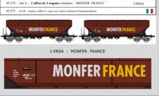 45.374 45.374 Track HO, I-ERSA, Set A, 2 grain wagons 'MONFER FRANCE'.