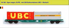 54.166 54.166 Voie HO, B-IFB, wagon Sgns avec conteneurs vrac 30 pieds UBC + Bertschi.
