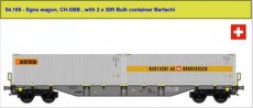 54.169 54.169 Voie HO, CH-SBB, wagon Sgns avec 2 conteneurs vrac 30 pieds Bertschi.