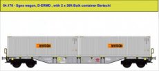 54.170 54.170 Track HO, D-ERMD, Sgns wagon with 2 x 30ft Bulk container Bertschi.