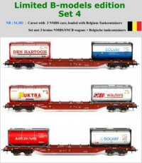 54.303 54.303 Spoor HO, NMBS, Limited B-models edition Set 4, 3 bruine wagons met tankcontainers, DC.