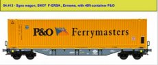 54.413 Voie HO, SNCF F-ERSA, Ermewa, wagon Sgns, avec conteneur 45 pieds P&O.