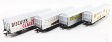 4785 4785 SBB, 4 Freight sliding wall boxcars Hbis with different lettering designs.