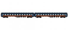 42086 Spoor HO, NMBS, set met 2, I5 Bc blauwe rijtuigen met lichtblauwe deuren en oranje lijnen, TpIV.
