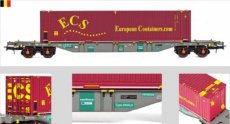 54.400 LINEAS Belgique , wagon Sgns avec conteneur ECS Zeebrugge de 45 pieds chargé avec un conteneur ECS avec le nouveau logo ECS sur les côtés.