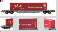 54.401 54.401 LINEAS Belgique , wagon Sgns avec conteneur ECS Zeebrugge de 45 pieds chargé avec un conteneur ECS, version CRPT , texte .com en blanc.